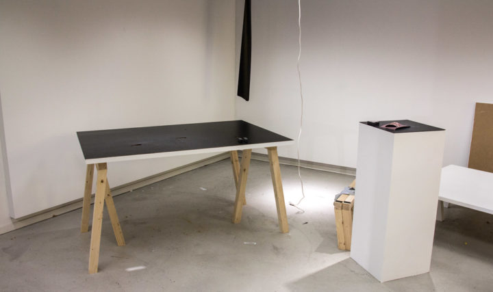 black exhibition table